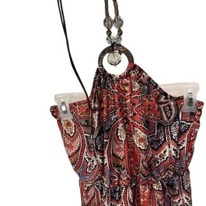 Maude Paisley Print Sleeveless Top Blouse Red Orange Bohemian Festival